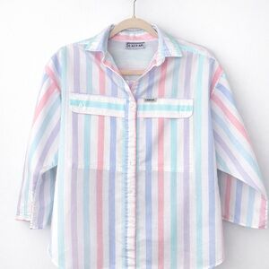 Vintage pastel coastal striped button up beachy cottagecore shirt